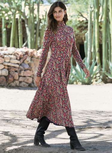 Rollkragenkleid mit Rankenmuster