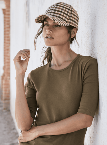 Hellkarierte Schirmmütze