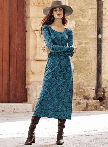 Indigo Lace Print Dress