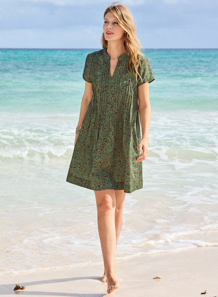 peruvian cotton dresses Connection Island Women’s Pima Floral Poplin Tunic Dress Moss XS fine gauge knit of Wedding Dresses Tea Length Buy StyleCast Beige Solid Color:cinnamon bengaline
