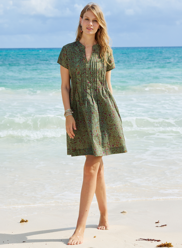 Peruvian Connection Island Women’s Pima Cotton Floral Poplin Tunic Dress Moss XS