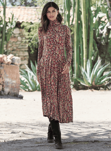 Rollkragenkleid mit Rankenmuster
