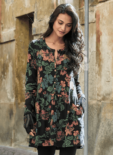 Stencil Flower Thermal Tunic