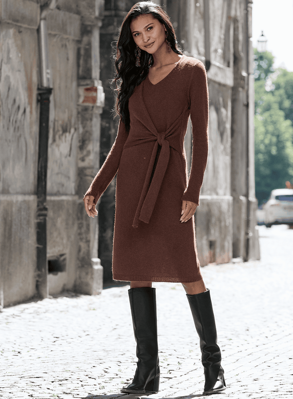 Royal Alpaca Faux-Wrap Dress — Rum — rum royal alpaca by Peruvian Connection