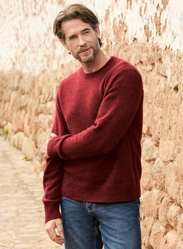 Men's Donegal Crewneck — Crimson — crimson royal alpaca by Peruvian Connection
