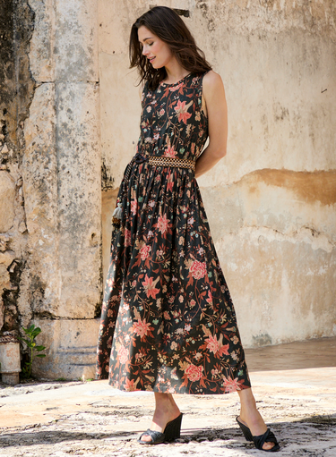Peruvian Connection Isabelle Women's Modal Cotton Floral Tank Dress Jaipur L
