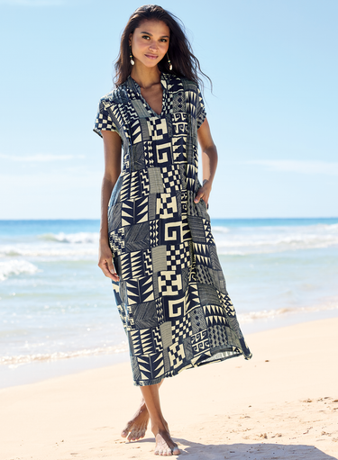 linen patchwork dress Green Multi Patchwork Linen Blend Dress - Maxi Dresses