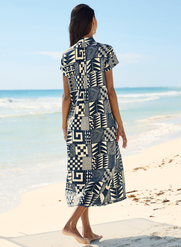 Leinenkleid mit Fliesenmuster