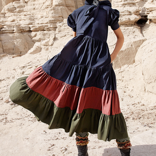 Tiered Tie Neck Colorblock Dress