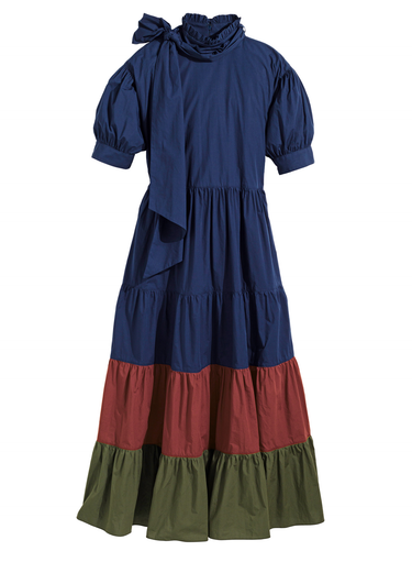 Tiered Tie Neck Colorblock Dress